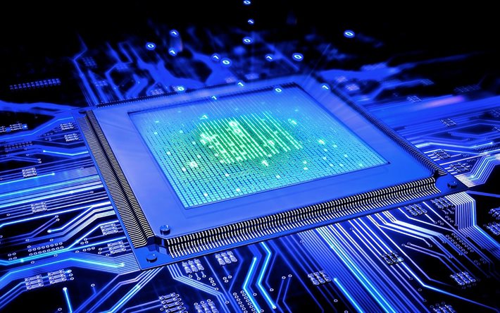 cpu socket, motherboard, blue neon set, digital technology, electronic components, processors, chips, blue technology background