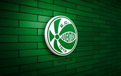 شعار ec juventude 3d, 4k, لبنة خضراء, الدوري البرازيلي, كرة القدم, نادي كرة القدم البرازيلي, شعار ec juventude, ec يوفنتود, شعار رياضي, يوفنتود