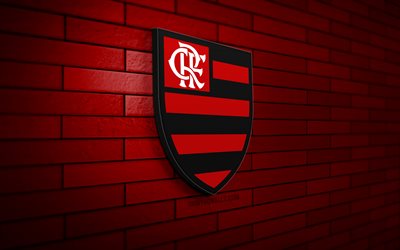 Flamengo RJ 3D logo, 4K, red brickwall, Brazilian Serie A, soccer, brazilian football club, Flamengo RJ logo, Flamengo RJ emblem, football, Flamengo RJ, sports logo, Flamengo FC