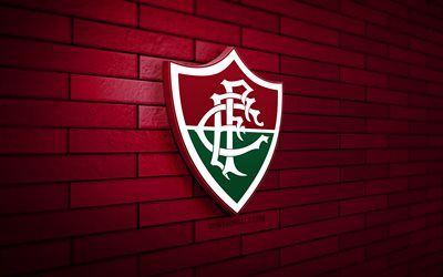 Fluminense FC 3D logo, 4K, purple brickwall, Brazilian Serie A, soccer, brazilian football club, Fluminense FC logo, Fluminense FC emblem, football, Fluminense, sports logo, Fluminense FC