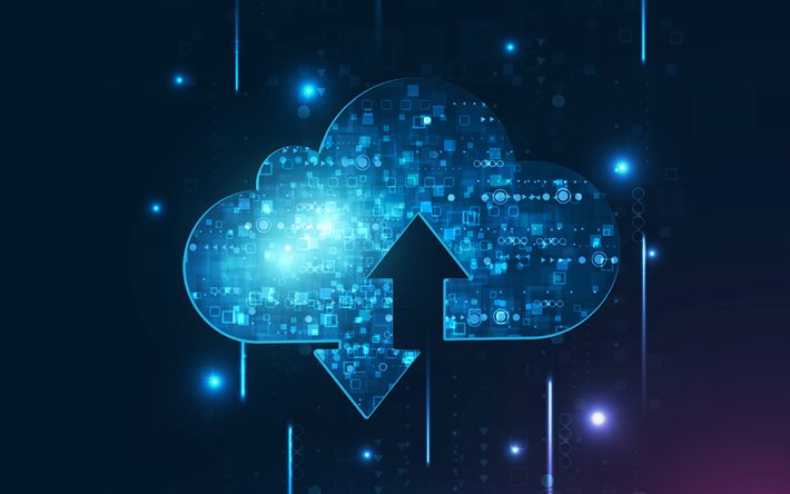 signe bleu de cloud computing, technologie cloud, signe de cloud 3d bleu, stockage en nuage, fond de technologie de réseau, concepts de réseau, travail en nuage