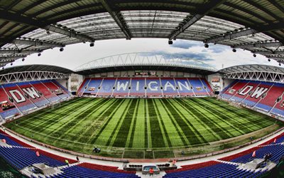 DW Stadium, inside view, football field, stands, Wigan Athletic FC stadium, English football stadium, Premier League, Wigan, Greater Manchester, England, Wigan Athletic FC