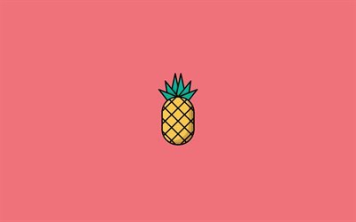 ananas, 4k, minimal, sfondi rosa, frutta, foto con ananas, creativo, minimalismo di ananas
