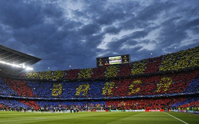 camp nou, estadio de fútbol catalán, estadio del fc barcelona, gradas, vista interior, aficionados del fc barcelona, la liga, españa, fútbol, fc barcelona