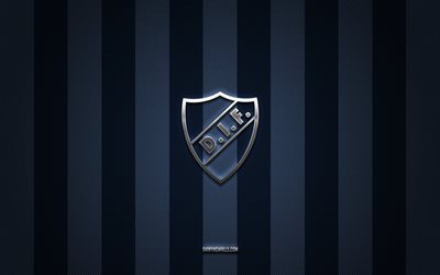 شعار djurgarden if, نادي كرة القدم السويدي, allsvenskan, خلفية الكربون الأزرق, كرة القدم, دجورجاردن if, السويد, djurgarden if الشعار المعدني الفضي