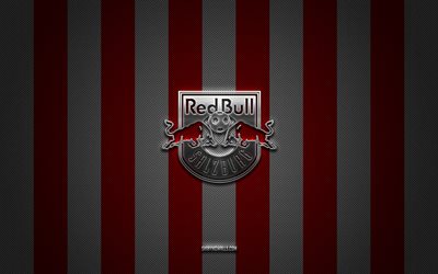 red bull salzburg-logo, österreichische fußballvereine, österreichische bundesliga, rot-weißer carbon-hintergrund, red bull salzburg-emblem, fußball, red bull salzburg-silbermetall-logo, fc red bull salzburg, red bull salzburg fc, rb salzburg