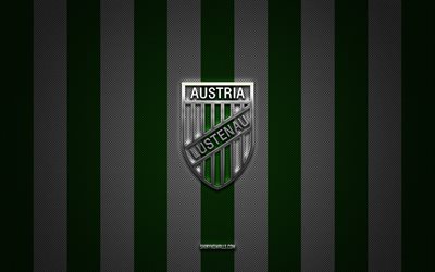 SC Austria Lustenau logo, austrian football clubs, Austrian Bundesliga, green white carbon background, SC Austria Lustenau emblem, football, SC Austria Lustenau silver metal logo, soccer, Austria Lustenau FC