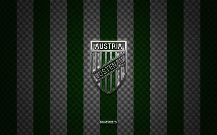 شعار sc austria lustenau, أندية كرة القدم النمساوية, الدوري النمساوي, خلفية الكربون الأبيض الأخضر, كرة القدم, شعار sc austria lustenau المعدني الفضي, أوستريا لوستيناو