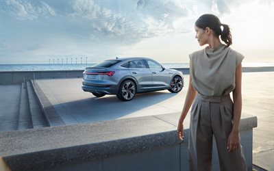 2022, audi e-tron sportback, 4k, vista trasera, exterior, suv eléctrico, coches eléctricos, plata audi e-tron sportback, coches alemanes, audi