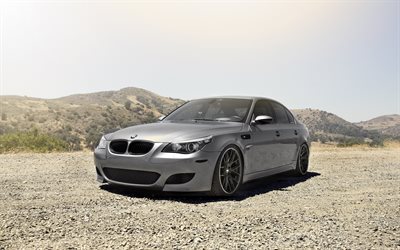 BMW E60 M5, front view, exterior, gray sedan, tuning M5 E60, gray matte E60, gray M5, German cars, BMW