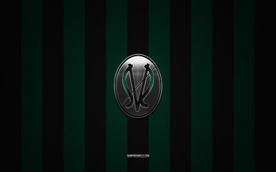 logotipo de sv ried, clubes de fútbol austriacos, bundesliga austriaca, fondo de carbono negro verde, emblema de sv ried, fútbol, logotipo de metal plateado de sv ried, ried fc