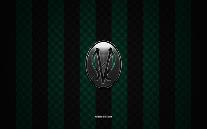 sv ried-logo, österreichische fußballvereine, österreichische bundesliga, grün-schwarzer kohlenstoffhintergrund, sv ried-emblem, fußball, sv ried-silbermetalllogo, ried fc