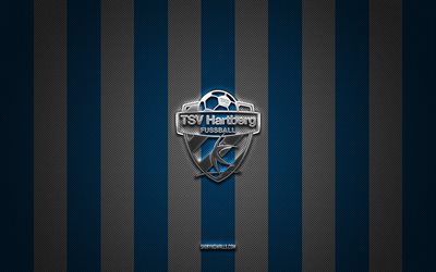 tsv ハートバーグのロゴ, オーストリアのサッカークラブ, オーストリア ブンデスリーガ, 青白い炭素の背景, tsvハートバーグのエンブレム, フットボール, tsv hartberg シルバー メタル ロゴ, サッカー, tsv ハートバーグ fc
