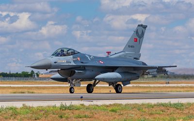 general dynamics f-16 fighting falcon, turkish air force, turkish fighter, f-16 sur piste, avion de combat, f-16, turquie