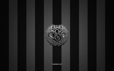 logo orebro sk, squadra di calcio svedese, allsvenskan, sfondo bianco nero carbone, emblema orebro sk, calcio, orebro sk, svezia, logo in metallo argento orebro sk