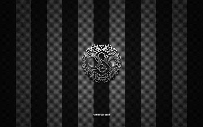 Orebro SK logo, Swedish football club, Allsvenskan, white black carbon background, Orebro SK emblem, football, Orebro SK, Sweden, Orebro SK silver metal logo