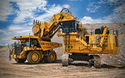 Caterpillar 6030, Caterpillar 777G, HDR, 2022 excavators, special equipment, LKW, mining excavators, quarry, CAT 777G, cargo transport, dump trucks, CAT 6030, mining trucks, excavators, trucks, Caterpillar