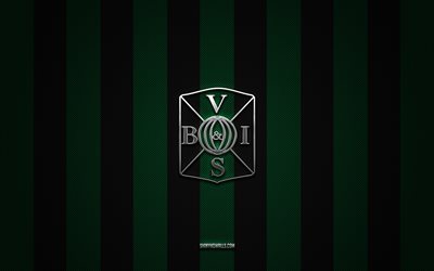 logo varbergs bois, squadra di calcio svedese, allsvenskan, sfondo verde carbone nero, emblema varbergs bois, calcio, varbergs bois, svezia, logo varbergs bois in metallo argento