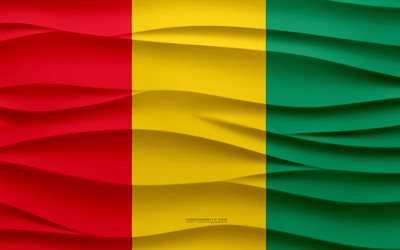 4k, le drapeau de la guinée, les vagues 3d fond de plâtre, la texture des vagues 3d, les symboles nationaux de la guinée, le jour de la guinée, les pays africains, le drapeau de la guinée 3d, la guinée, l afrique