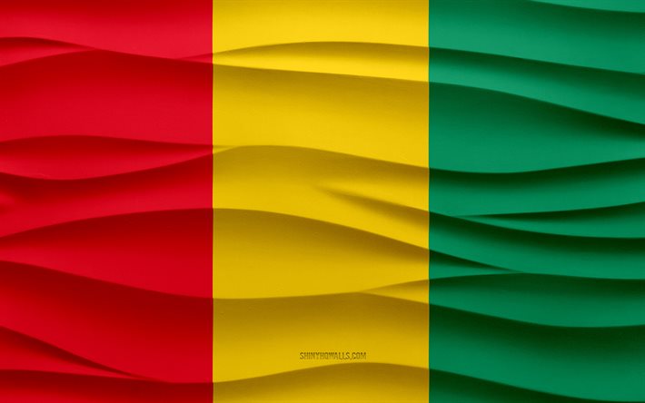 4k, علم غينيا, 3d ، موجات ، جص ، الخلفية, 3d موجات الملمس, رموز غينيا الوطنية, يوم غينيا, الدول الافريقية, 3d علم غينيا, غينيا, أفريقيا