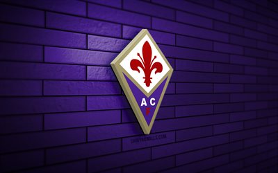 ACF Fiorentina 3D logo, 4K, violet brickwall, Serie A, soccer, italian football club, ACF Fiorentina logo, ACF Fiorentina emblem, football, ACF Fiorentina, sports logo, Fiorentina FC