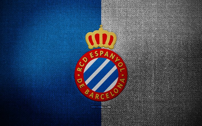 rcd espanyol emblema, 4k, laliga, rcd espanyol logotipo, logotipo esportivo, rcd espanyol bandeira, rcd espanyol, futebol, espanyol fc