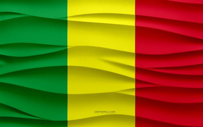 4k, Flag of Mali, 3d waves plaster background, Mali flag, 3d waves texture, Mali national symbols, Day of Mali, African countries, 3d Mali flag, Mali, Africa