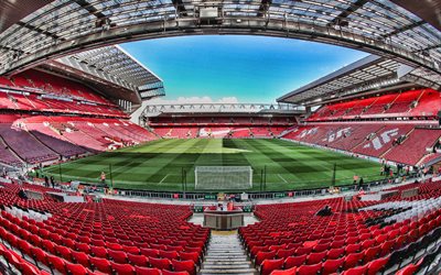 Anfield, inside view, football field, stands, Liverpool FC stadium, Anfield stadium, Premier League, England, Liverpool, Merseyside, Liverpool FC