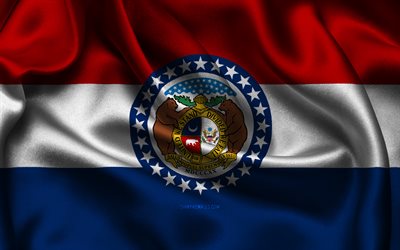 bandeira do missouri, 4k, estados americanos, cetim bandeiras, dia do missouri, ondulado cetim bandeiras, estado do missouri, estados dos eua, eua, missouri