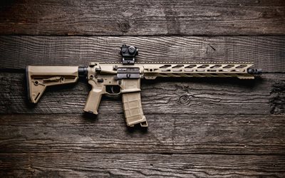 4k, AR-15, American semi-automatic rifle, sand camouflage, ArmaLite AR-15, modern weapons, modern rifles, Assault rifle