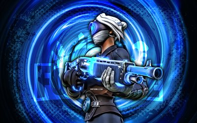 4k, Focus, Fortnite, blue grunge spiral background, Fortnite Focus Skin, Focus Fortnite character, Focus Fortnite, Fortnite characters, grunge art, Focus Skin