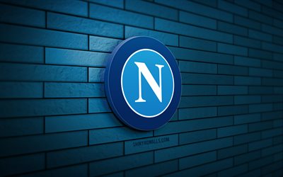 SSC Napoli 3D logo, 4K, blue brickwall, Serie A, soccer, italian football club, SSC Napoli logo, SSC Napoli emblem, football, SSC Napoli, sports logo, Napoli FC