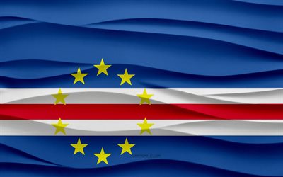 4k, drapeau de cabo verde, 3d vagues fond de plâtre, cabo verde drapeau, 3d waves texture, cabo verde symboles nationaux, jour de cabo verde, les pays africains, 3d cabo verde flag, cabo verde, afrique