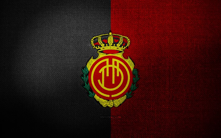 RCD Mallorca badge, 4k, red white fabric background, LaLiga, RCD Mallorca logo, RCD Mallorca emblem, sports logo, RCD Mallorca flag, RCD Mallorca, soccer, football, Mallorca FC