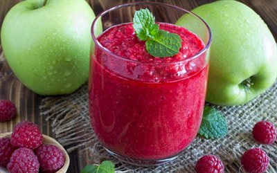 raspberry smoothie, 4k, smoothie berries, red smoothie, healthy drinks, smoothies, healthy food, smoothie glass