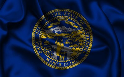 Nebraska flag, 4K, american states, satin flags, flag of Nebraska, Day of Nebraska, wavy satin flags, State of Nebraska, US States, USA, Nebraska