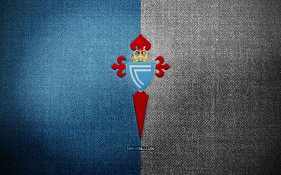 Celta Vigo badge, 4k, blue white fabric background, LaLiga, Celta Vigo logo, Celta Vigo emblem, sports logo, Celta Vigo flag, spanish football club, RC Celta, soccer, football, Celta Vigo FC