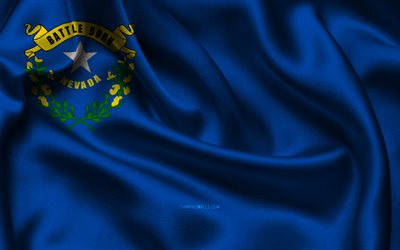 네바다 깃발, 4k, 미국 주, 새틴 플래그, 네바다의 국기, 네바다의 날, 물결 모양의 새틴 플래그, 네바다 주, 미국, 네바다