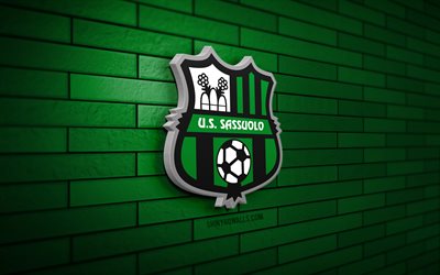 US Sassuolo Calcio 3D logo, 4K, green brickwall, Serie A, soccer, italian football club, US Sassuolo Calcio logo, US Sassuolo Calcio emblem, football, US Sassuolo Calcio, sports logo, Sassuolo FC