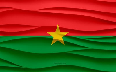 4k, drapeau du burkina faso, 3d vagues fond de plâtre, burkina faso drapeau, 3d vagues texture, burkina faso symboles nationaux, jour du burkina faso, les pays africains, 3d burkina faso drapeau, burkina faso, afrique