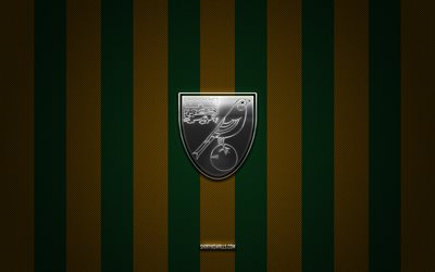 ノリッジ・シティfcのロゴ, イングランドのサッカークラブ, eflチャンピオンシップ, 黄緑色の炭素の背景, ノリッジ・シティfcのエンブレム, フットボール, ノリッジ・シティfc, イングランド, ノリッジ・シティfcのシルバーメタルのロゴ