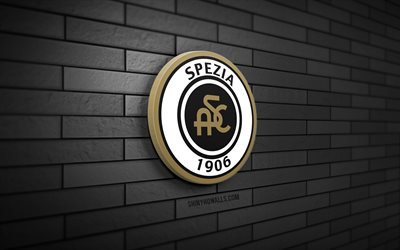 spezia 3d-logo, 4k, schwarze ziegelwand, serie a, fußball, italienischer fußballverein, spezia-logo, spezia-emblem, spezia calcio, sportlogo, spezia fc
