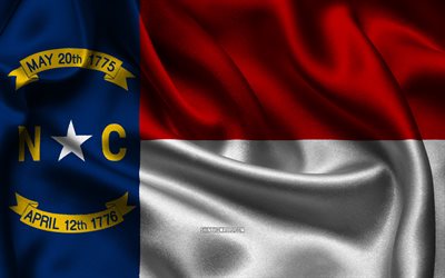 North Carolina flag, 4K, american states, satin flags, flag of North Carolina, Day of North Carolina, wavy satin flags, State of North Carolina, US States, USA, North Carolina
