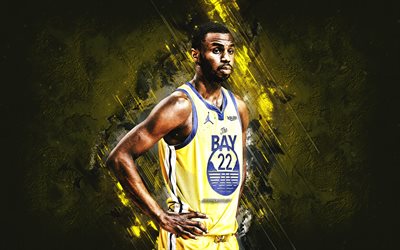Andrew Wiggins, Golden State Warriors, NBA, Canadian basketball player, yellow stone background, basketball, USA, National Basketball Association