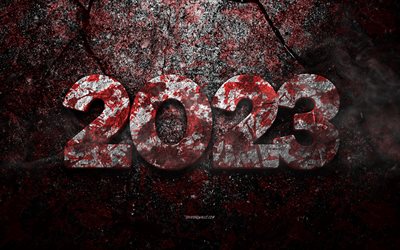 Happy New Year 2023, 4k, 2023 concepts, 2023 rusty background, 2023 red metal background, 2023 Happy New Year, 2023 metal art, 2023 background