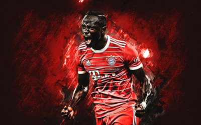 Sadio Mane, portrait, FC Bayern Munich, Senegalese football player, Bundesliga, Germany, football, red stone background, Mane Bayern Munich