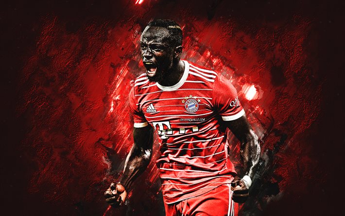 Sadio Mane, portrait, FC Bayern Munich, Senegalese football player, Bundesliga, Germany, football, red stone background, Mane Bayern Munich