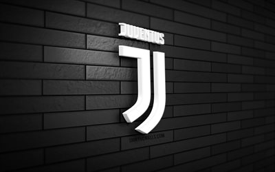 logo juventus 3d, 4k, mur de briques noir, serie a, football, club de football italien, logo juventus, emblème juventus, juventus, logo sportif, juventus fc