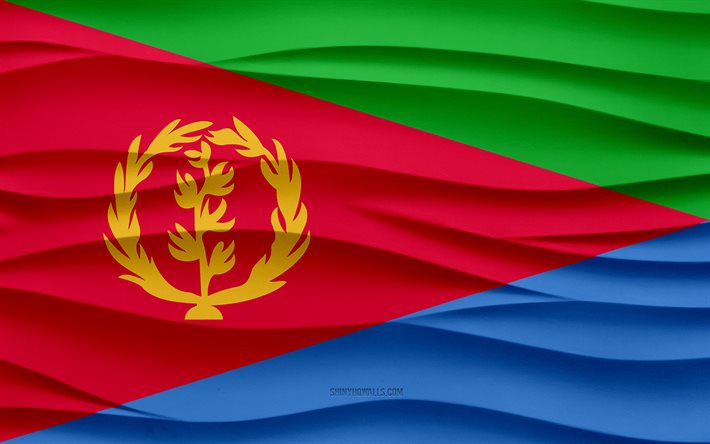 4k, Flag of Eritrea, 3d waves plaster background, Eritrea flag, 3d waves texture, Eritrea national symbols, Day of Eritrea, African countries, 3d Eritrea flag, Eritrea, Africa