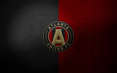 atlanta united, 4k, tecido preto vermelho de fundo, mls, atlanta united logotipo, atlanta united emblema, logotipo esportivo, atlanta united bandeira, clube de futebol americano, futebol, atlanta united fc